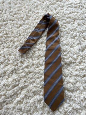 Morabito Men's Brown Tie with Blue Diagonal Stripes 100% silk